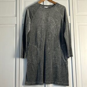PureJill Velour Long-Sleeve Tunic Shift Dress w/ Pockets Woman’s Size: S Grey